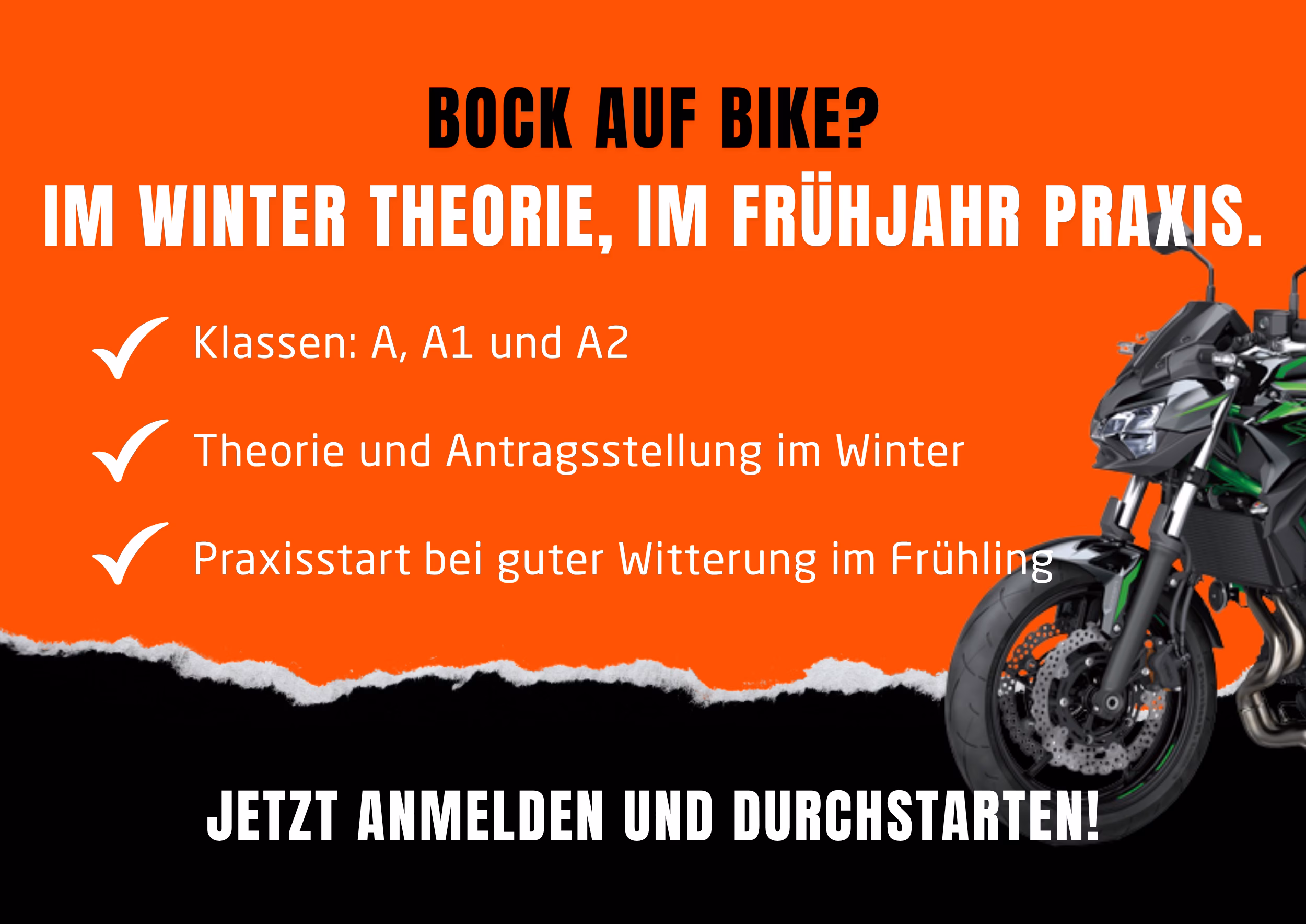 Fahrschule Eckental - Motorrad Anzeige Bock auf Bike? Im Winter Theorie, im Frühjahr Praxis.